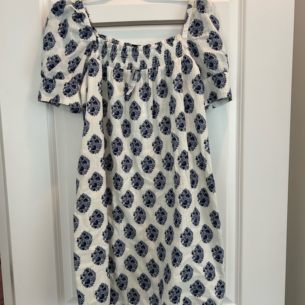 J. Crew White Dress with Navy Floral Print